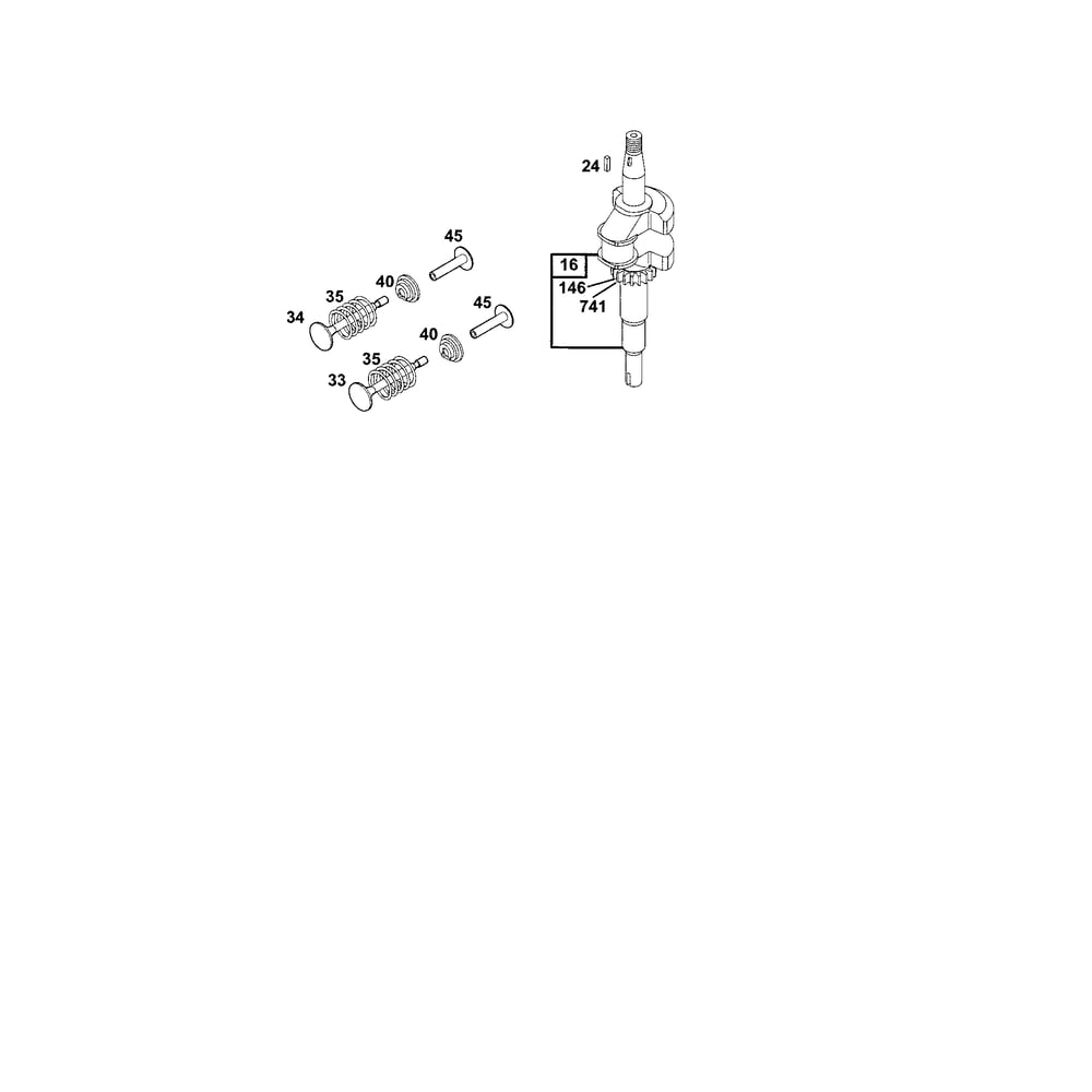Crankshaft Diagram and Parts List for 12E800TO12E899  Briggs and Stratton Engine